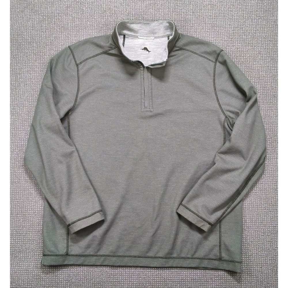 Tommy Bahama Reversible Flipsider Quarter Zip Pullover Mens Sage Gray Chevron